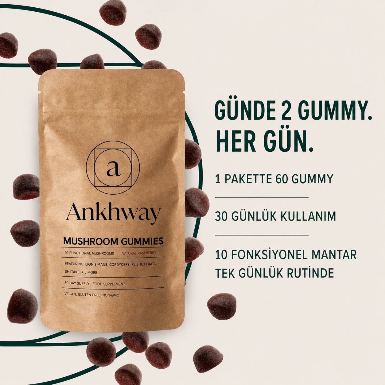 10 Mantar Kompleksi — Günlük Odak & Enerji Gummy'si